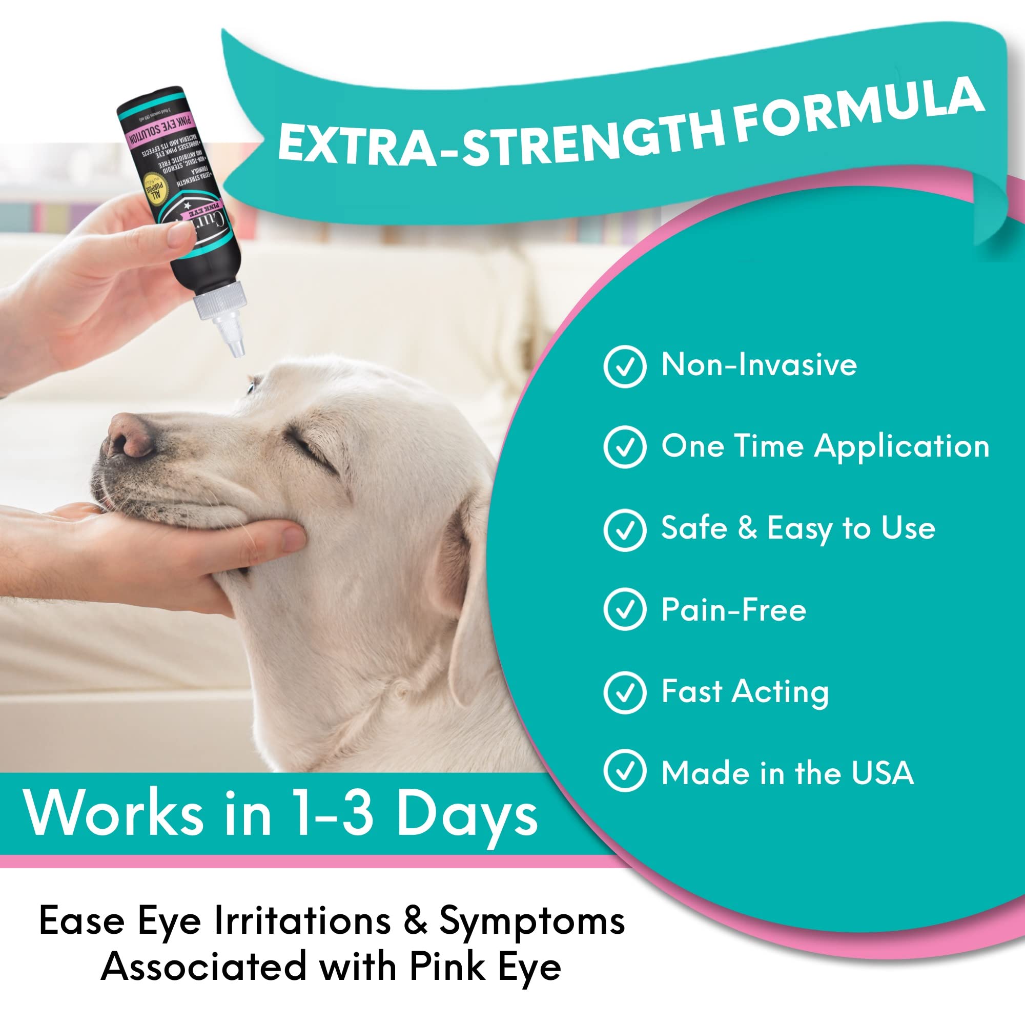 Curicyn Pink Eye Solution (3 oz), Dog Eye Drops, Conjunctivitis Eye Drops for Dogs, Cats, Livestock and Horses, Dog Eye Wash with Purified Anolyte, Safe and Soothing Dog Eye Drops for Infection - Image 3