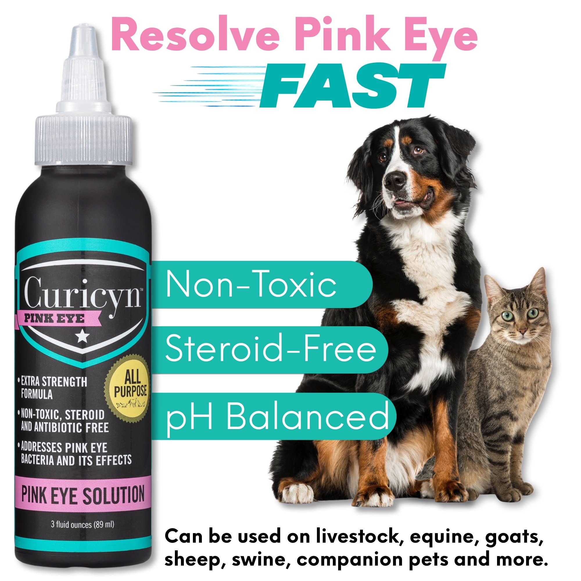 Curicyn Pink Eye Solution (3 oz), Dog Eye Drops, Conjunctivitis Eye Drops for Dogs, Cats, Livestock and Horses, Dog Eye Wash with Purified Anolyte, Safe and Soothing Dog Eye Drops for Infection - Image 4